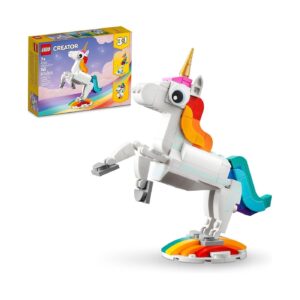LEGO Creator 3 in 1 Magical Unicorn Toy, Transforms from Unicorn to Seahorse to Peacock