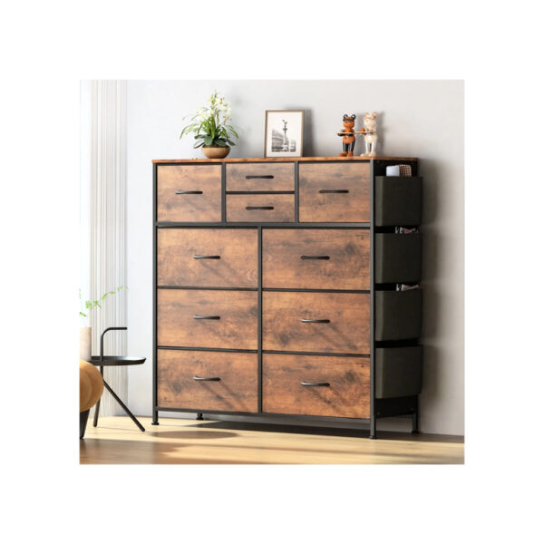 GIKPAL 10 Drawer Dresser, Chest of Drawers for Bedroom Fabric Dressers with Side Pockets